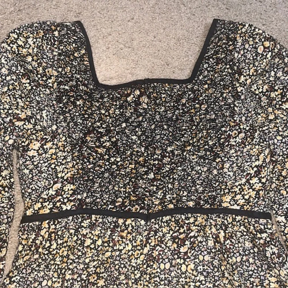 Madewell Cottage Garden Embroidered‎ Tiered Puff Sleeve Midi Dress Black 10